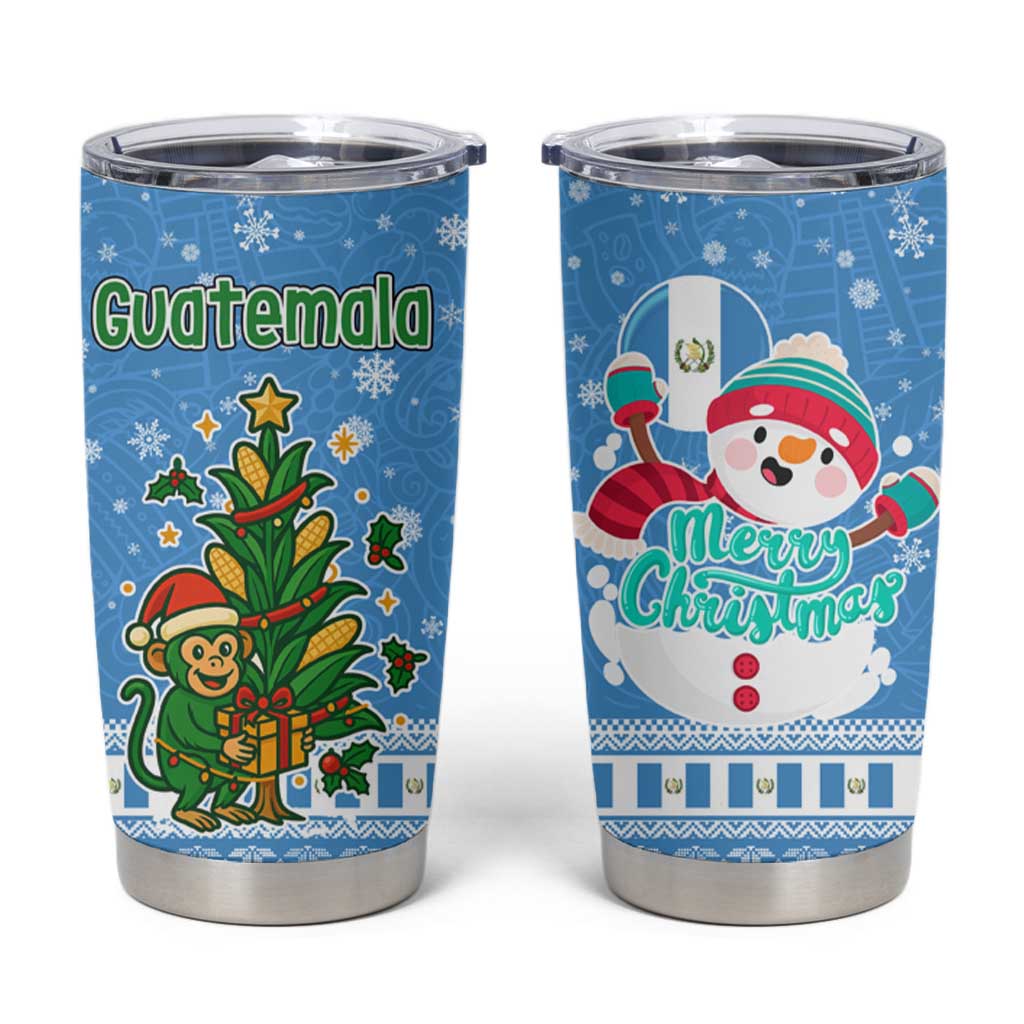 Guatemala Christmas Tumbler Cup with Blue Christmas Monkey Tree Snowman and Snowflake - Wonder Print Shop