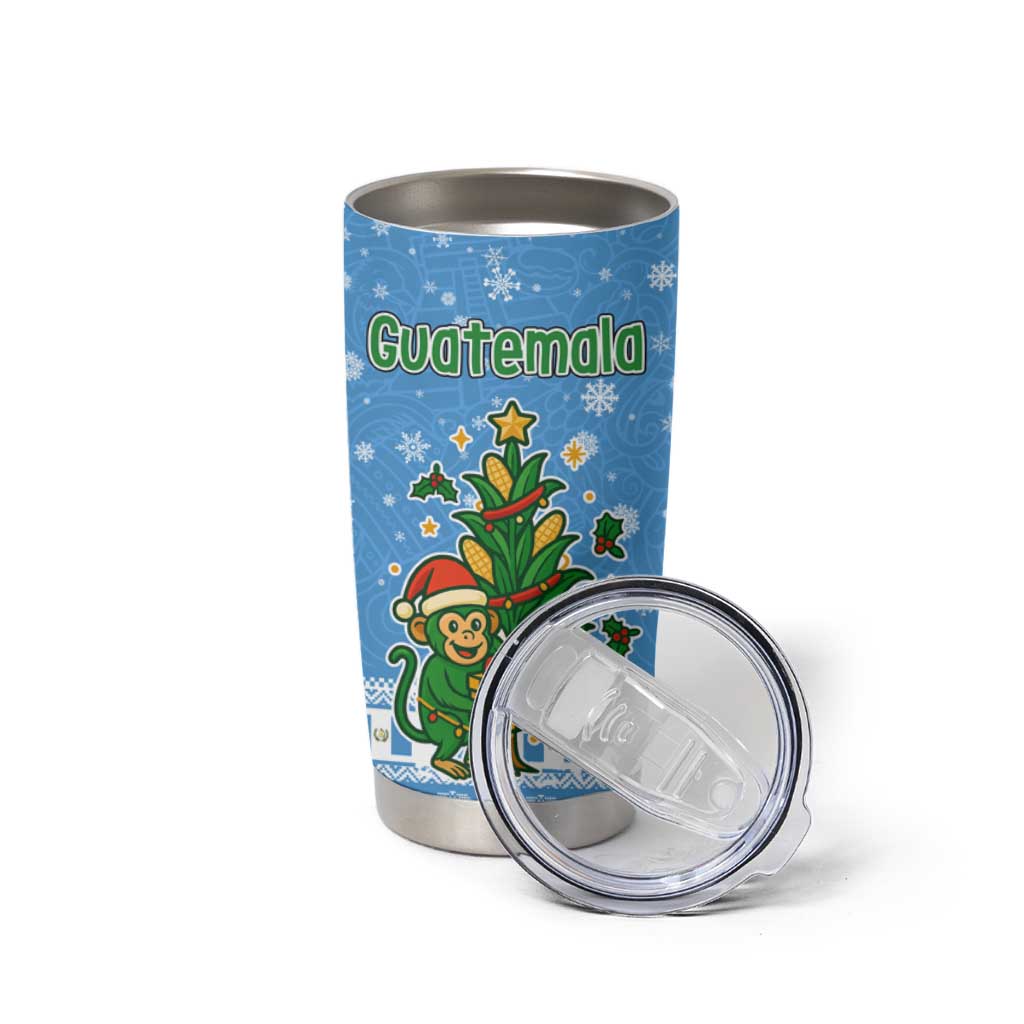 Guatemala Christmas Tumbler Cup with Blue Christmas Monkey Tree Snowman and Snowflake - Wonder Print Shop