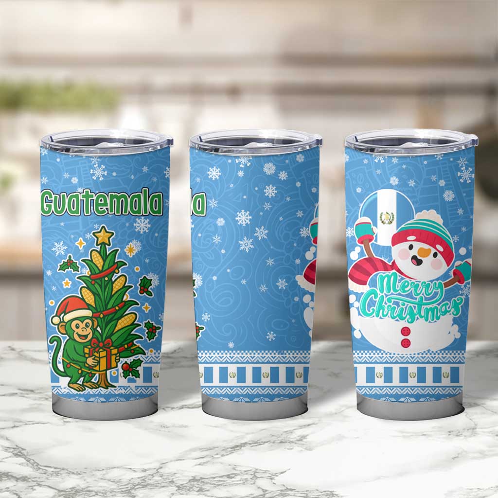 Guatemala Christmas Tumbler Cup with Blue Christmas Monkey Tree Snowman and Snowflake - Wonder Print Shop