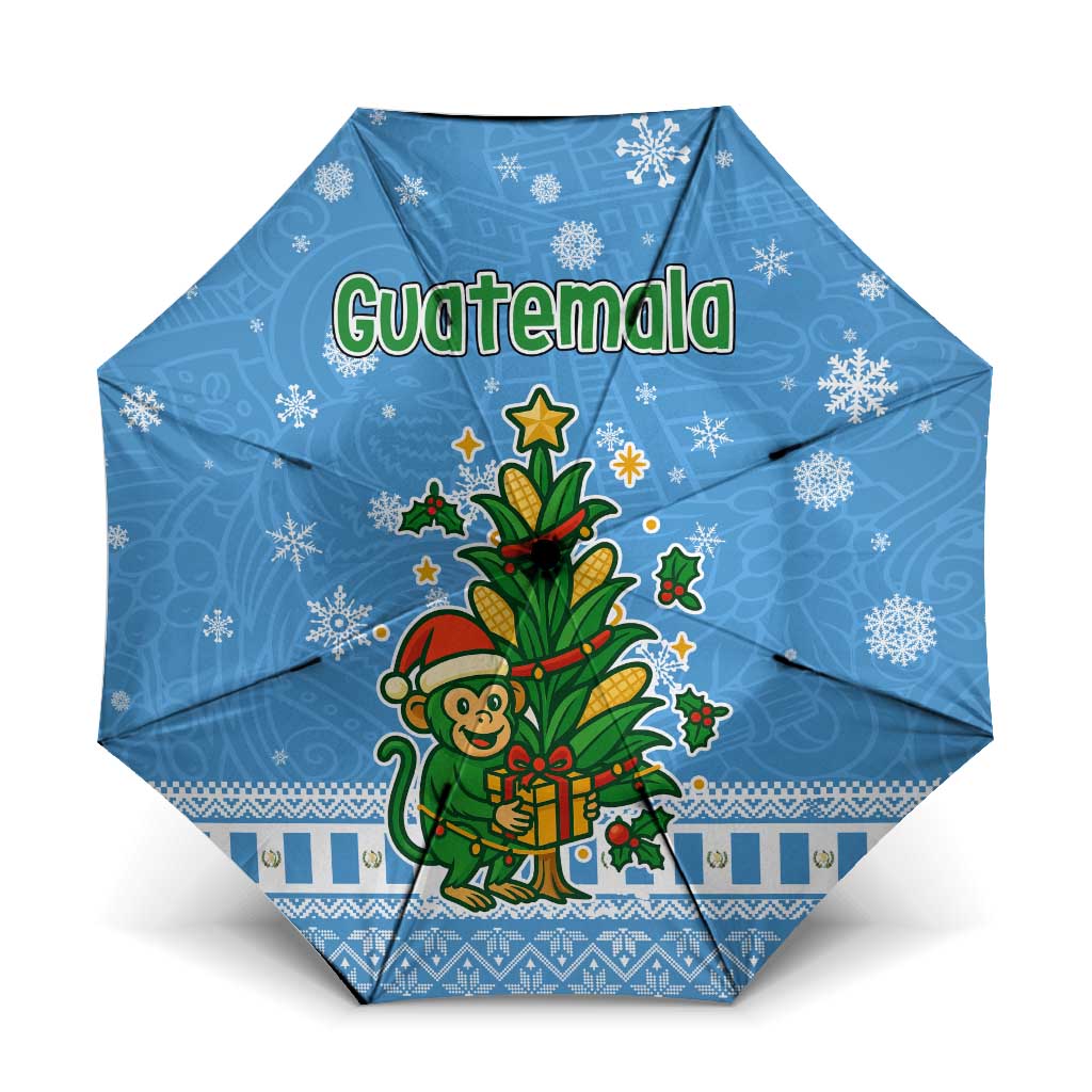 Guatemala Christmas Umbrella with Blue Christmas Monkey Tree Snowman and Snowflake - Wonder Print Shop