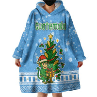 Guatemala Christmas Wearable Blanket Hoodie with Blue Christmas Monkey Tree Snowman and Snowflake - Wonder Print Shop