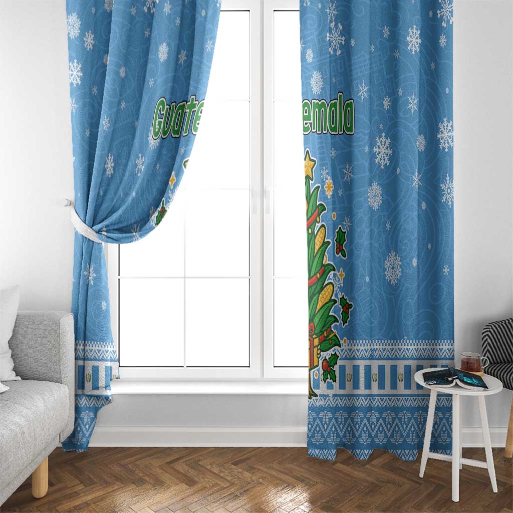Guatemala Christmas Window Curtain with Blue Christmas Monkey Tree Snowman and Snowflake - Wonder Print Shop