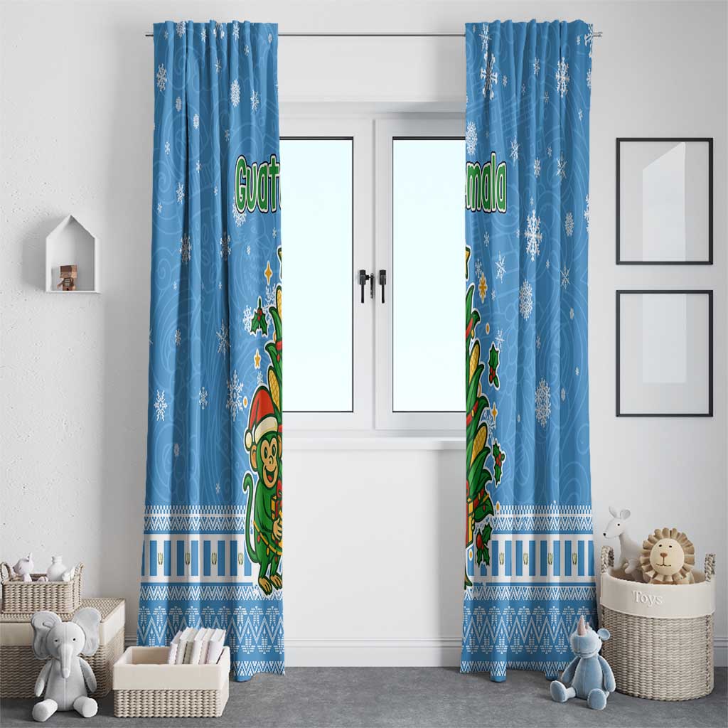 Guatemala Christmas Window Curtain with Blue Christmas Monkey Tree Snowman and Snowflake - Wonder Print Shop