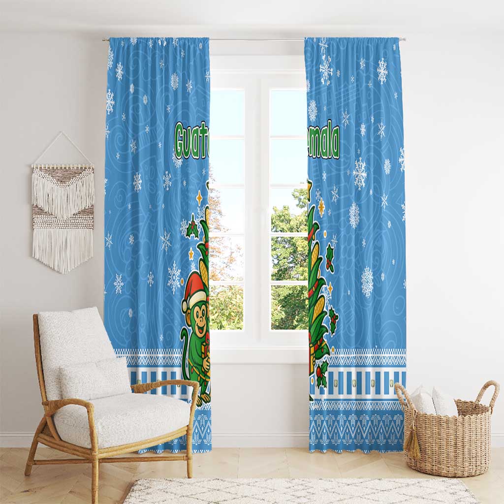 Guatemala Christmas Window Curtain with Blue Christmas Monkey Tree Snowman and Snowflake - Wonder Print Shop