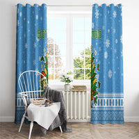 Guatemala Christmas Window Curtain with Blue Christmas Monkey Tree Snowman and Snowflake - Wonder Print Shop
