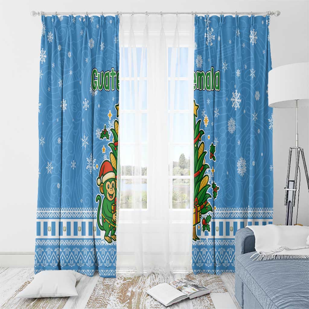 Guatemala Christmas Window Curtain with Blue Christmas Monkey Tree Snowman and Snowflake - Wonder Print Shop