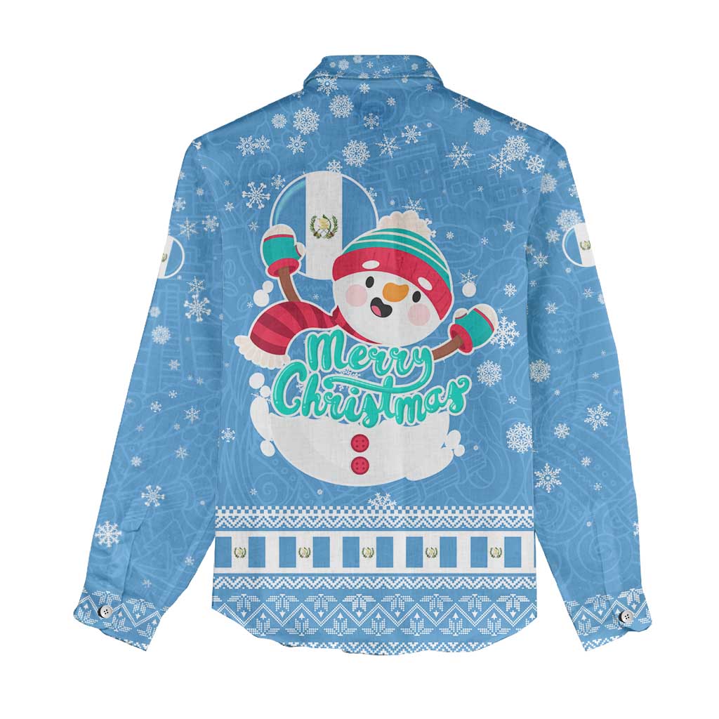 Guatemala Christmas Women Casual Shirt with Blue Christmas Monkey Tree Snowman and Snowflake - Wonder Print Shop