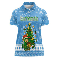 Guatemala Christmas Women Polo Shirt with Blue Christmas Monkey Tree Snowman and Snowflake - Wonder Print Shop