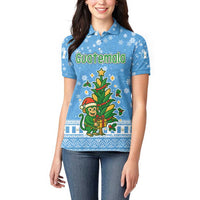 Guatemala Christmas Women Polo Shirt with Blue Christmas Monkey Tree Snowman and Snowflake - Wonder Print Shop