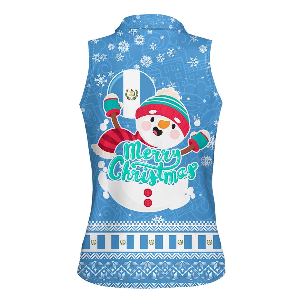 Guatemala Christmas Women Sleeveless Polo Shirt with Blue Christmas Monkey Tree Snowman and Snowflake - Wonder Print Shop