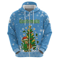 Guatemala Christmas Zip Hoodie with Blue Christmas Monkey Tree Snowman and Snowflake - Wonder Print Shop