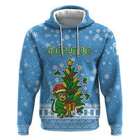 Guatemala Christmas Zip Hoodie with Blue Christmas Monkey Tree Snowman and Snowflake - Wonder Print Shop