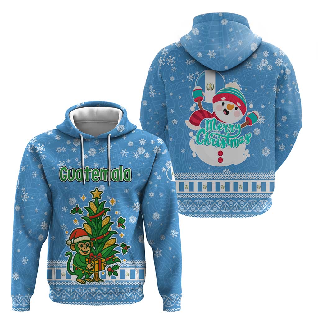 Guatemala Christmas Zip Hoodie with Blue Christmas Monkey Tree Snowman and Snowflake - Wonder Print Shop