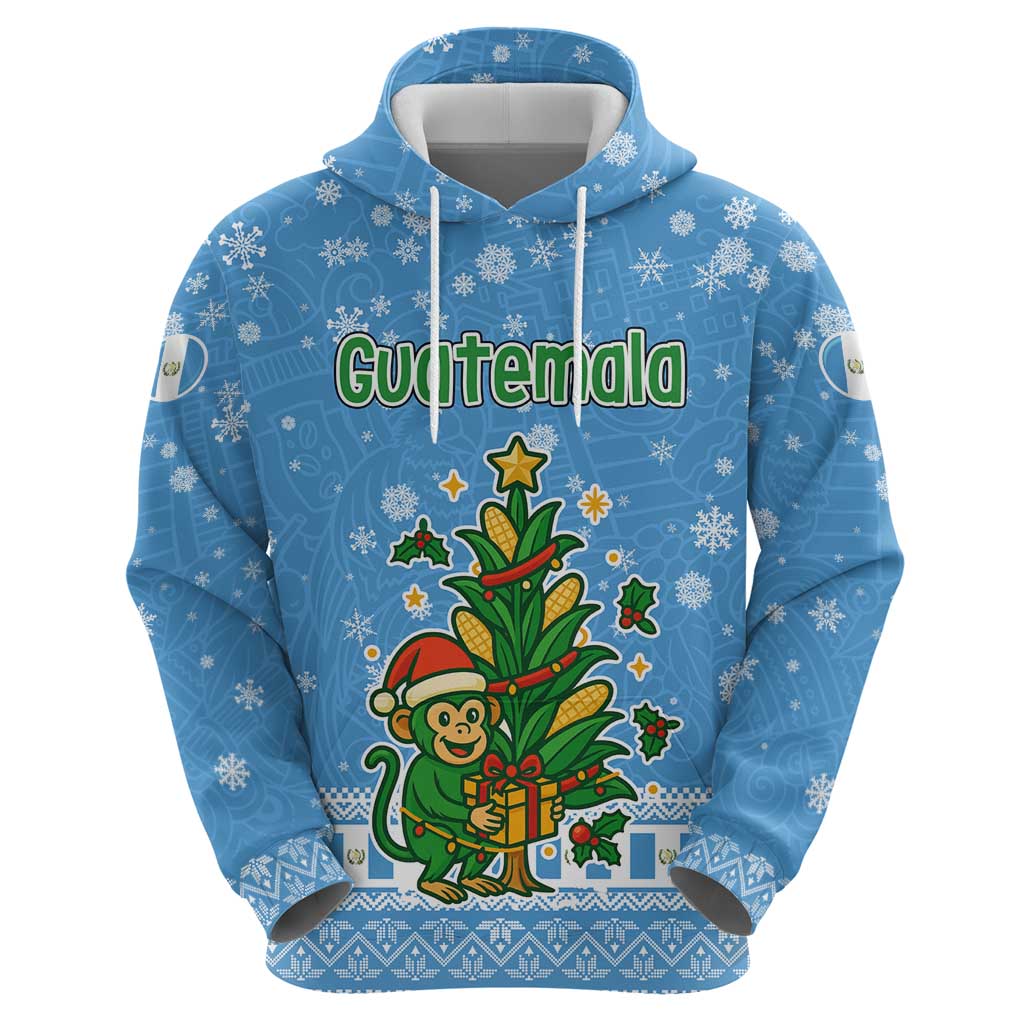 Guatemala Christmas Zip Hoodie with Blue Christmas Monkey Tree Snowman and Snowflake - Wonder Print Shop