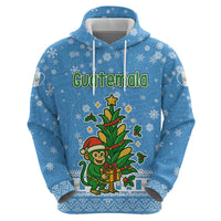 Guatemala Christmas Zip Hoodie with Blue Christmas Monkey Tree Snowman and Snowflake - Wonder Print Shop