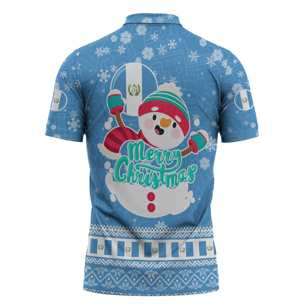 Guatemala Christmas Zipper Polo Shirt with Blue Christmas Monkey Tree Snowman and Snowflake - Wonder Print Shop