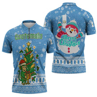 Guatemala Christmas Zipper Polo Shirt with Blue Christmas Monkey Tree Snowman and Snowflake - Wonder Print Shop