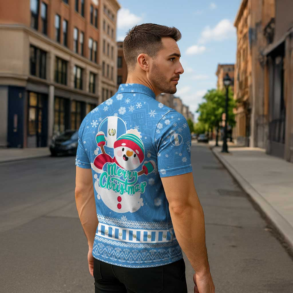 Guatemala Christmas Zipper Polo Shirt with Blue Christmas Monkey Tree Snowman and Snowflake - Wonder Print Shop