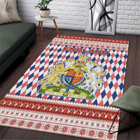 England Christmas Area Rug with Red Blue White Diamond Pattern Santa and Coat of Arms - Wonder Print Shop