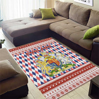 England Christmas Area Rug with Red Blue White Diamond Pattern Santa and Coat of Arms - Wonder Print Shop