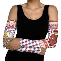 England Christmas Arm Sleeves with Red Blue White Diamond Pattern Santa and Coat of Arms - Wonder Print Shop