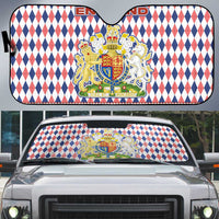 England Christmas Auto Sun Shade with Red Blue White Diamond Pattern Santa and Coat of Arms - Wonder Print Shop