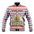 England Christmas Baseball Jacket with Red Blue White Diamond Pattern Santa and Coat of Arms - Wonder Print Shop