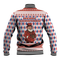 England Christmas Baseball Jacket with Red Blue White Diamond Pattern Santa and Coat of Arms - Wonder Print Shop
