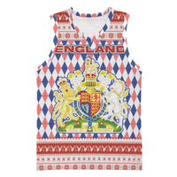 England Christmas Basketball Jersey with Red Blue White Diamond Pattern Santa and Coat of Arms - Wonder Print Shop