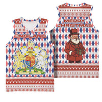 England Christmas Basketball Jersey with Red Blue White Diamond Pattern Santa and Coat of Arms - Wonder Print Shop