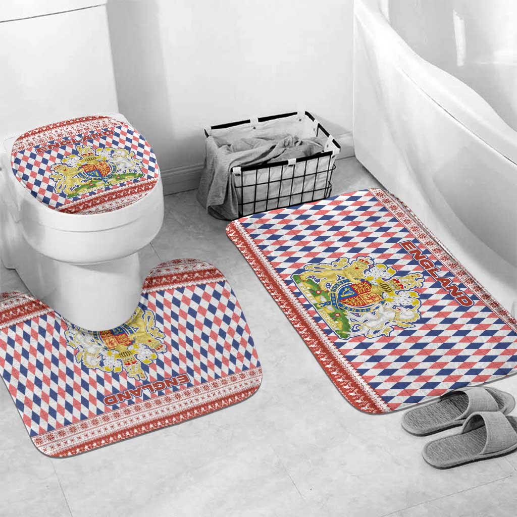 England Christmas Bathroom Set with Red Blue White Diamond Pattern Santa and Coat of Arms - Wonder Print Shop