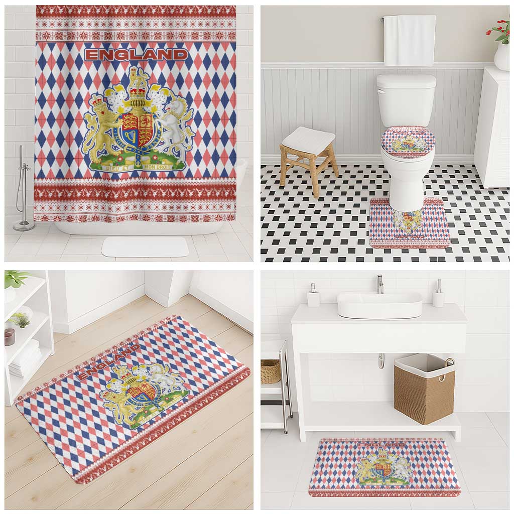 England Christmas Bathroom Set with Red Blue White Diamond Pattern Santa and Coat of Arms - Wonder Print Shop