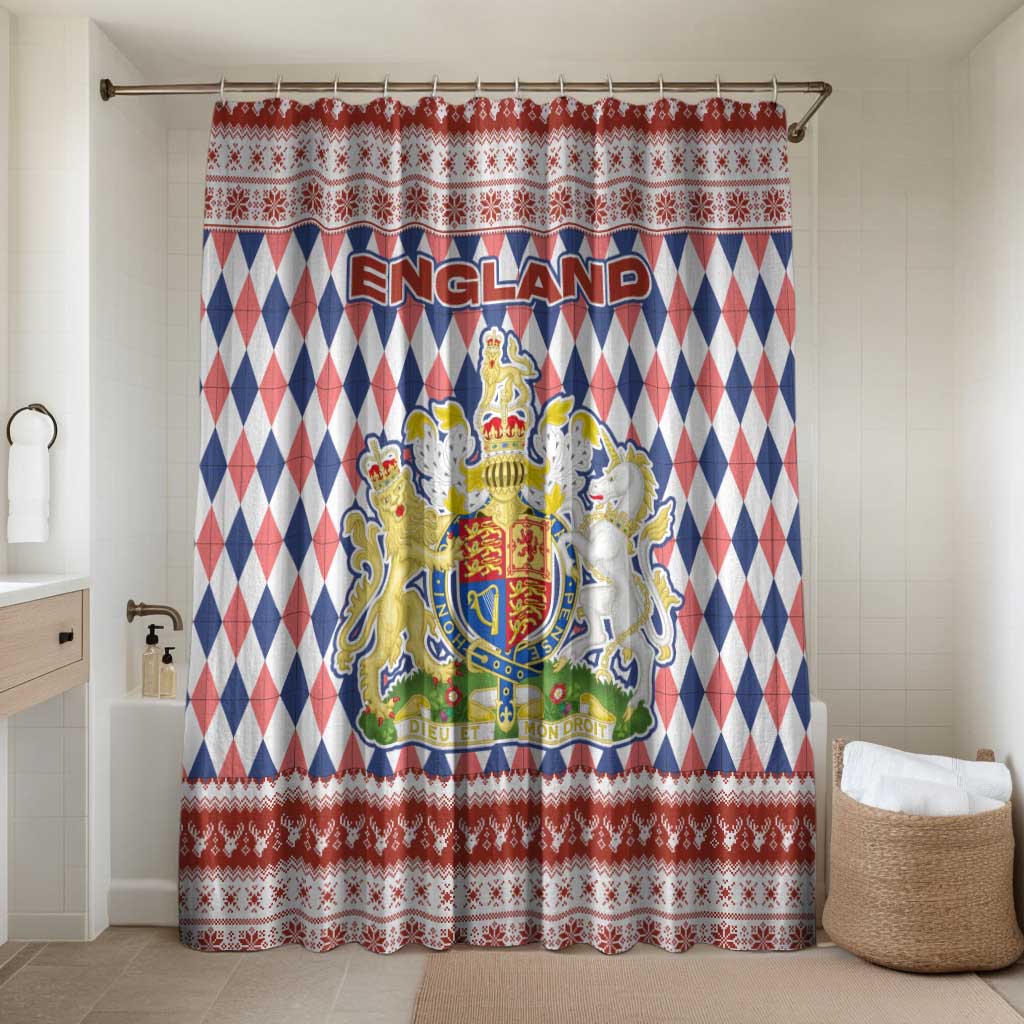 England Christmas Bathroom Set with Red Blue White Diamond Pattern Santa and Coat of Arms - Wonder Print Shop