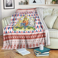 England Christmas Blanket with Red Blue White Diamond Pattern Santa and Coat of Arms - Wonder Print Shop