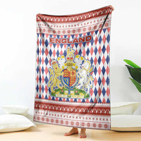 England Christmas Blanket with Red Blue White Diamond Pattern Santa and Coat of Arms - Wonder Print Shop