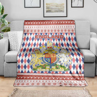 England Christmas Blanket with Red Blue White Diamond Pattern Santa and Coat of Arms - Wonder Print Shop