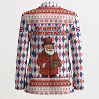 England Christmas Blazer with Red Blue White Diamond Pattern Santa and Coat of Arms - Wonder Print Shop