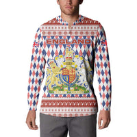 England Christmas Button Sweatshirt with Red Blue White Diamond Pattern Santa and Coat of Arms - Wonder Print Shop