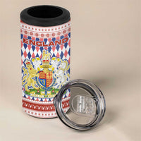 England Christmas 4 in 1 Can Cooler Tumbler with Red Blue White Diamond Pattern Santa and Coat of Arms - Wonder Print Shop