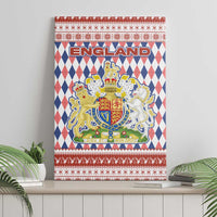England Christmas Canvas Wall Art with Red Blue White Diamond Pattern Santa and Coat of Arms - Wonder Print Shop