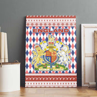 England Christmas Canvas Wall Art with Red Blue White Diamond Pattern Santa and Coat of Arms - Wonder Print Shop