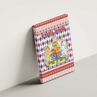 England Christmas Canvas Wall Art with Red Blue White Diamond Pattern Santa and Coat of Arms - Wonder Print Shop