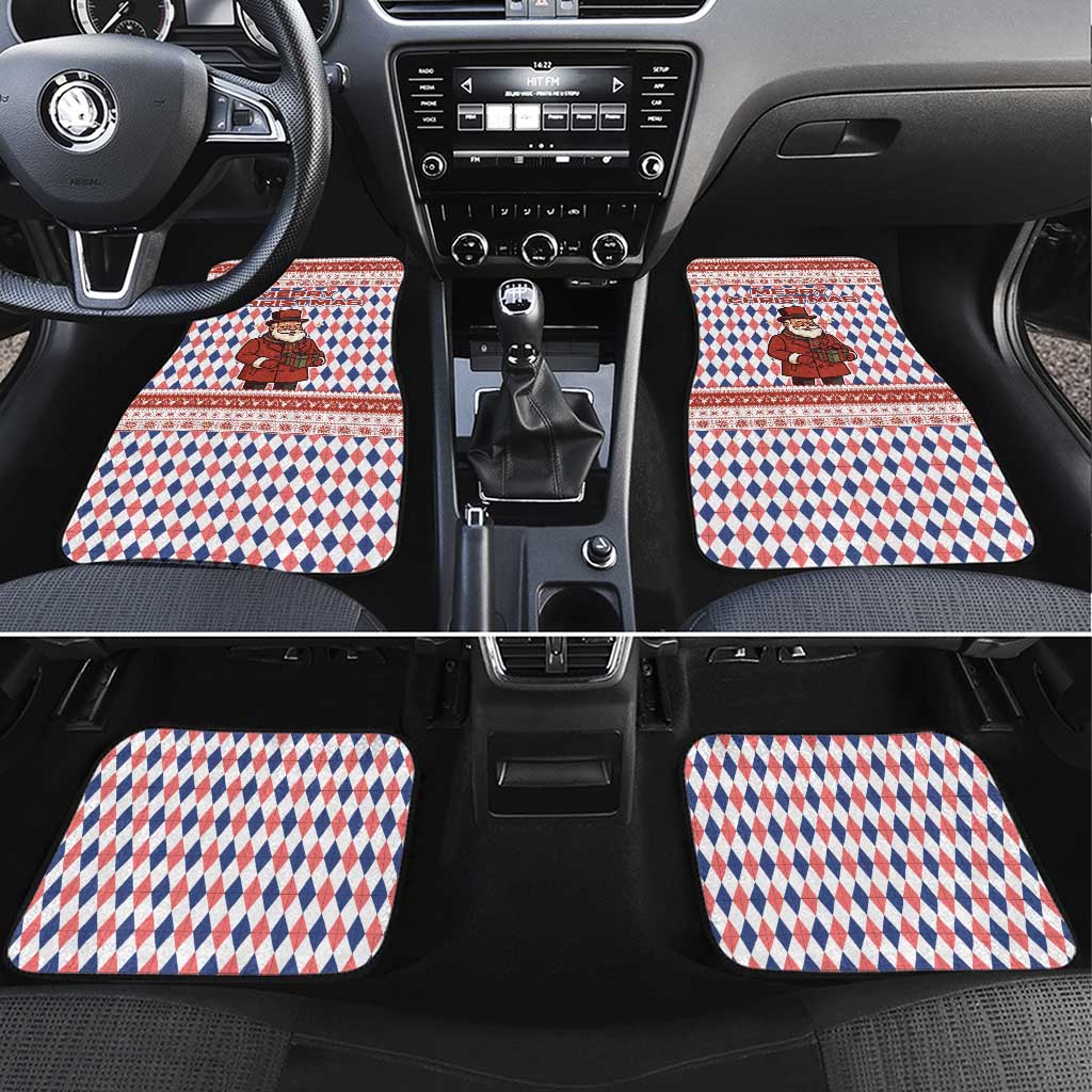 England Christmas Car Mats with Red Blue White Diamond Pattern Santa and Coat of Arms - Wonder Print Shop