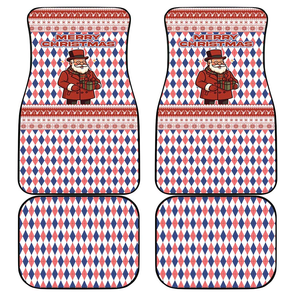 England Christmas Car Mats with Red Blue White Diamond Pattern Santa and Coat of Arms - Wonder Print Shop