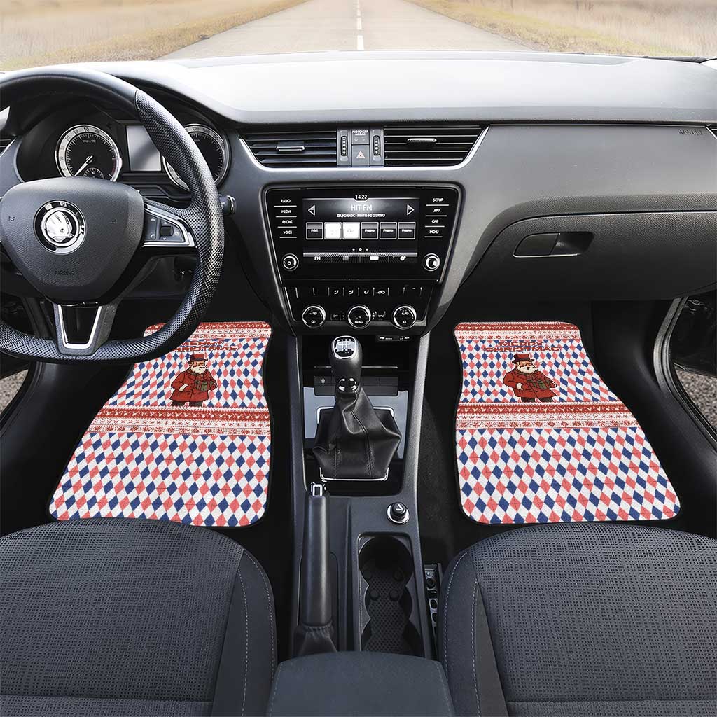 England Christmas Car Mats with Red Blue White Diamond Pattern Santa and Coat of Arms - Wonder Print Shop