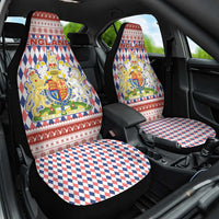 England Christmas Car Seat Cover with Red Blue White Diamond Pattern Santa and Coat of Arms - Wonder Print Shop