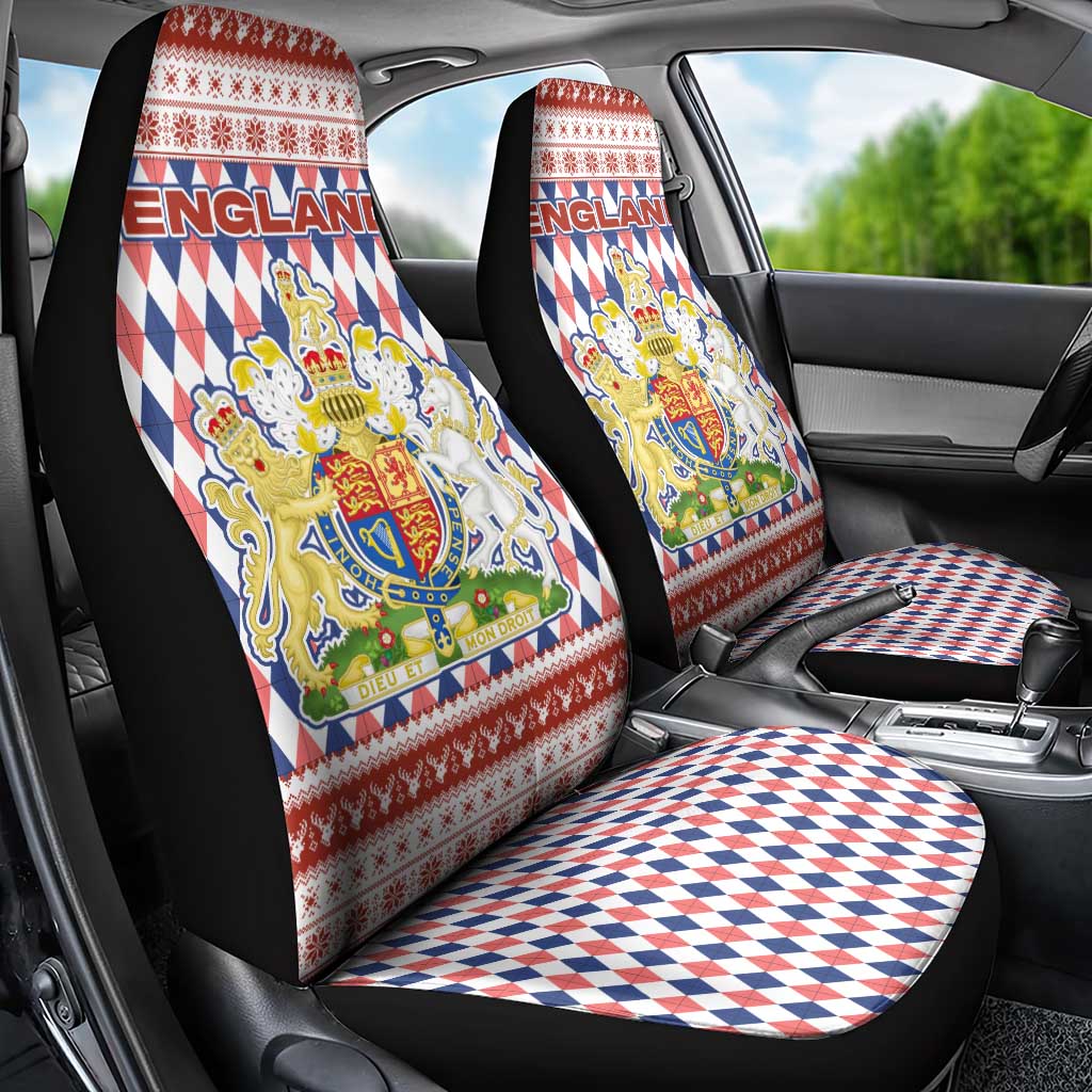 England Christmas Car Seat Cover with Red Blue White Diamond Pattern Santa and Coat of Arms - Wonder Print Shop