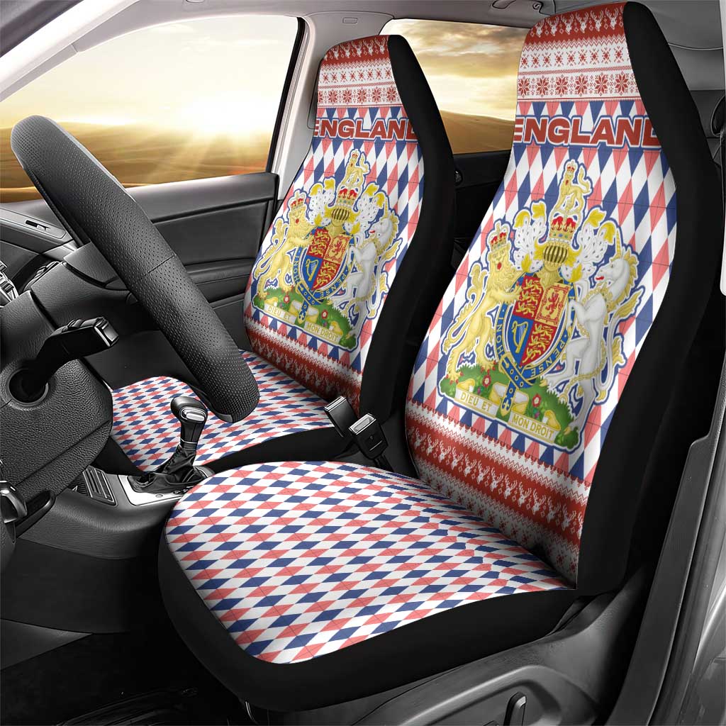 England Christmas Car Seat Cover with Red Blue White Diamond Pattern Santa and Coat of Arms - Wonder Print Shop