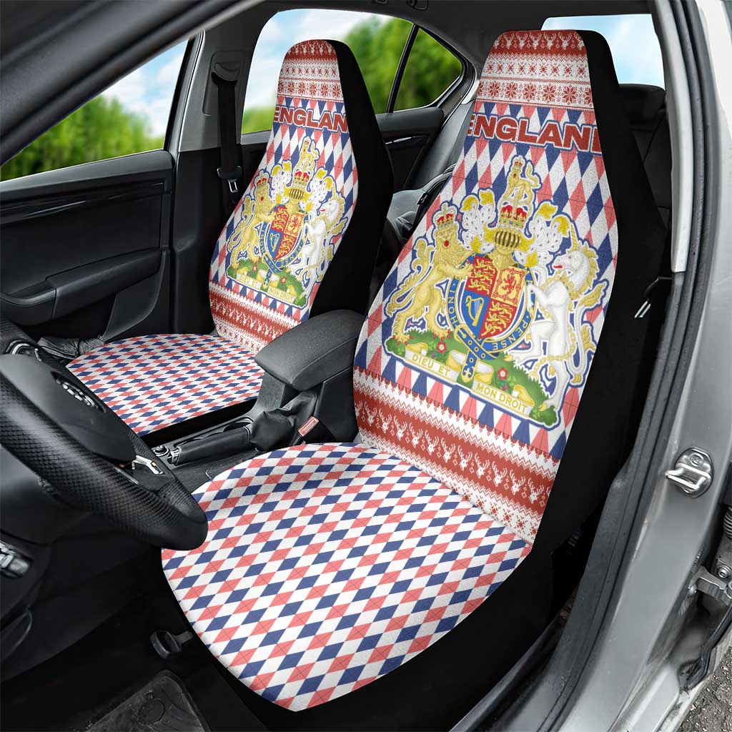 England Christmas Car Seat Cover with Red Blue White Diamond Pattern Santa and Coat of Arms - Wonder Print Shop