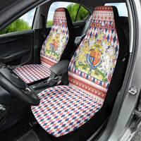 England Christmas Car Seat Cover with Red Blue White Diamond Pattern Santa and Coat of Arms - Wonder Print Shop